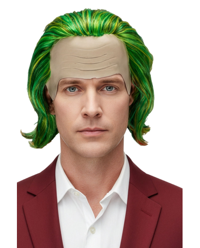 Perruque verte avec calotte en latex, dans sachet et crochet